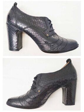 Frye Women's Adrienne Heeled Oxford Shoes Black Snakeskin Leather 8 M